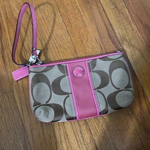Pink and tan coach C wristlet